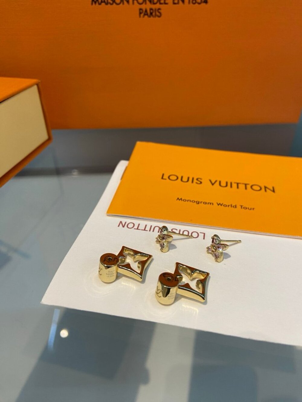 Louis Vuitton Gold-Tone Flower Convertible Stud Earring Set